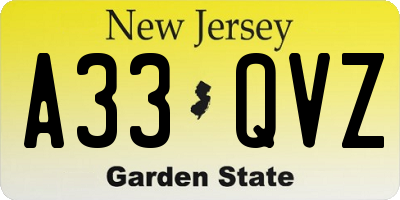 NJ license plate A33QVZ