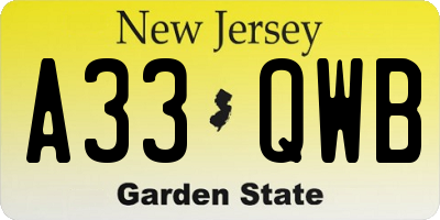 NJ license plate A33QWB