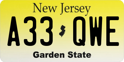 NJ license plate A33QWE