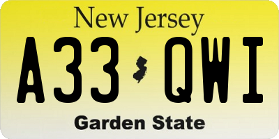 NJ license plate A33QWI