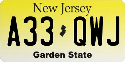NJ license plate A33QWJ