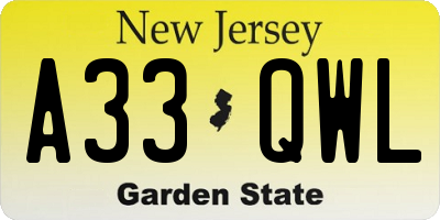 NJ license plate A33QWL