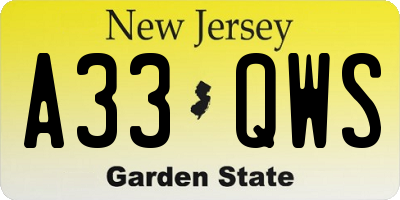 NJ license plate A33QWS