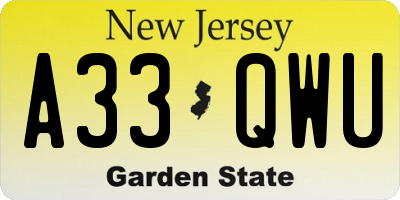 NJ license plate A33QWU