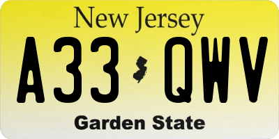 NJ license plate A33QWV