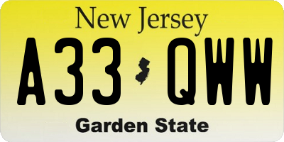 NJ license plate A33QWW