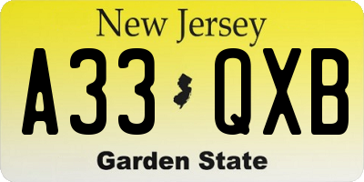 NJ license plate A33QXB