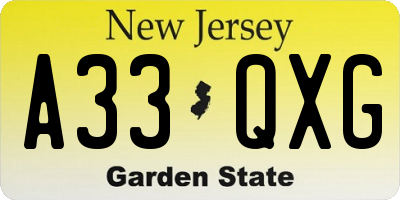 NJ license plate A33QXG