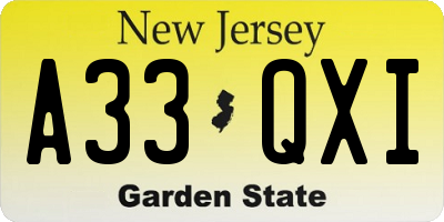 NJ license plate A33QXI