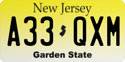 NJ license plate A33QXM