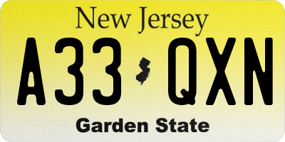 NJ license plate A33QXN