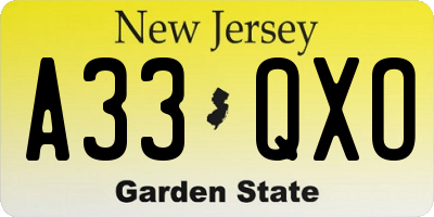 NJ license plate A33QXO