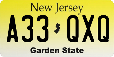 NJ license plate A33QXQ