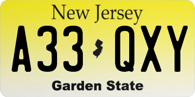 NJ license plate A33QXY