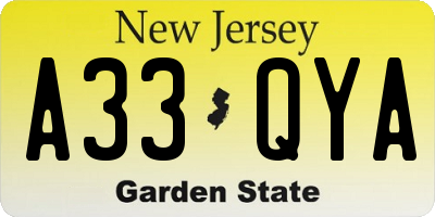 NJ license plate A33QYA