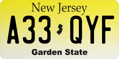 NJ license plate A33QYF