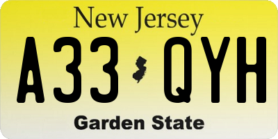 NJ license plate A33QYH