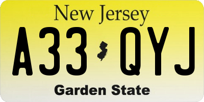 NJ license plate A33QYJ