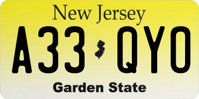 NJ license plate A33QYO