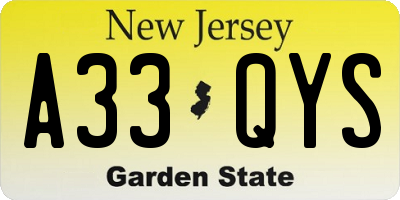NJ license plate A33QYS