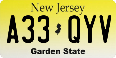 NJ license plate A33QYV