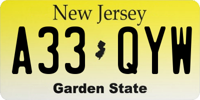 NJ license plate A33QYW