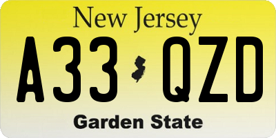 NJ license plate A33QZD