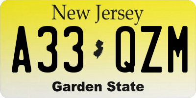 NJ license plate A33QZM