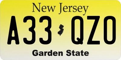 NJ license plate A33QZO