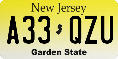 NJ license plate A33QZU