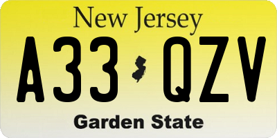 NJ license plate A33QZV