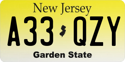 NJ license plate A33QZY