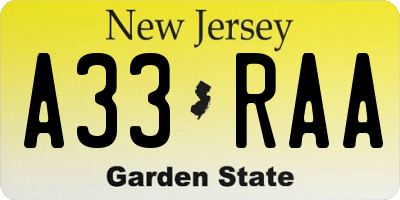 NJ license plate A33RAA