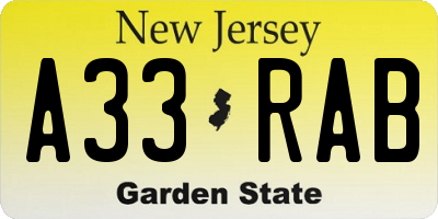 NJ license plate A33RAB