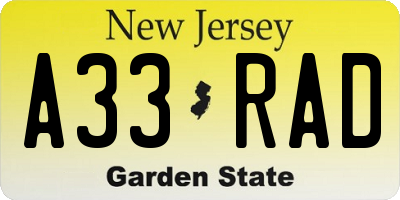 NJ license plate A33RAD