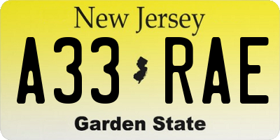 NJ license plate A33RAE