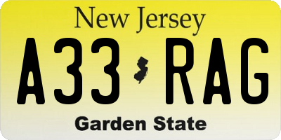 NJ license plate A33RAG