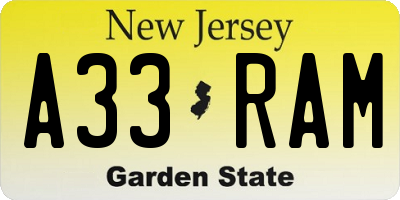 NJ license plate A33RAM