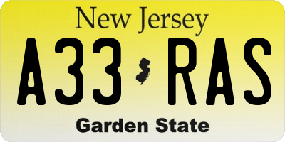 NJ license plate A33RAS