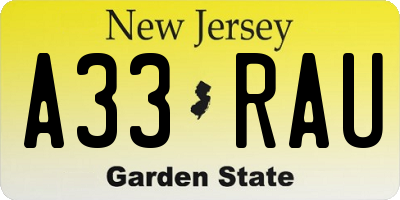 NJ license plate A33RAU