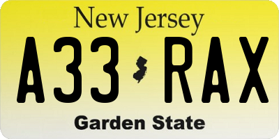 NJ license plate A33RAX