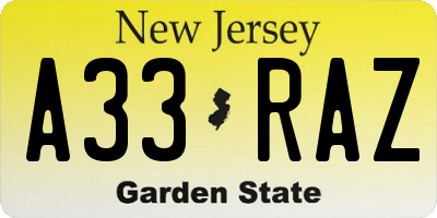 NJ license plate A33RAZ