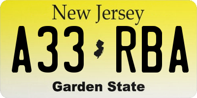 NJ license plate A33RBA