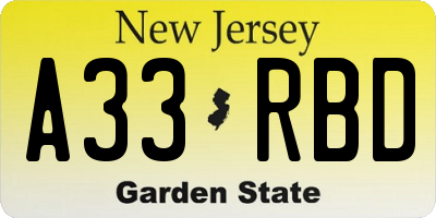 NJ license plate A33RBD