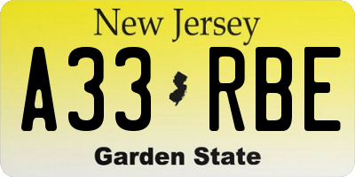 NJ license plate A33RBE