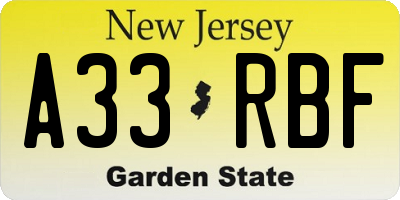 NJ license plate A33RBF