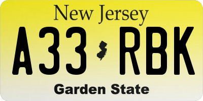 NJ license plate A33RBK