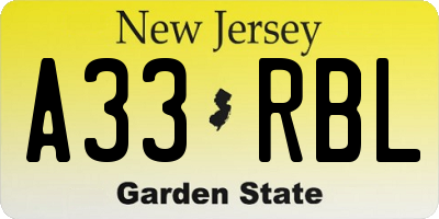 NJ license plate A33RBL
