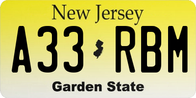 NJ license plate A33RBM