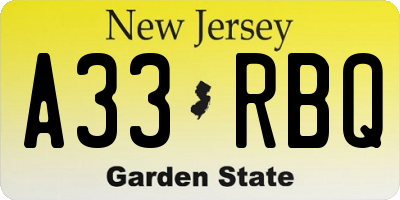 NJ license plate A33RBQ